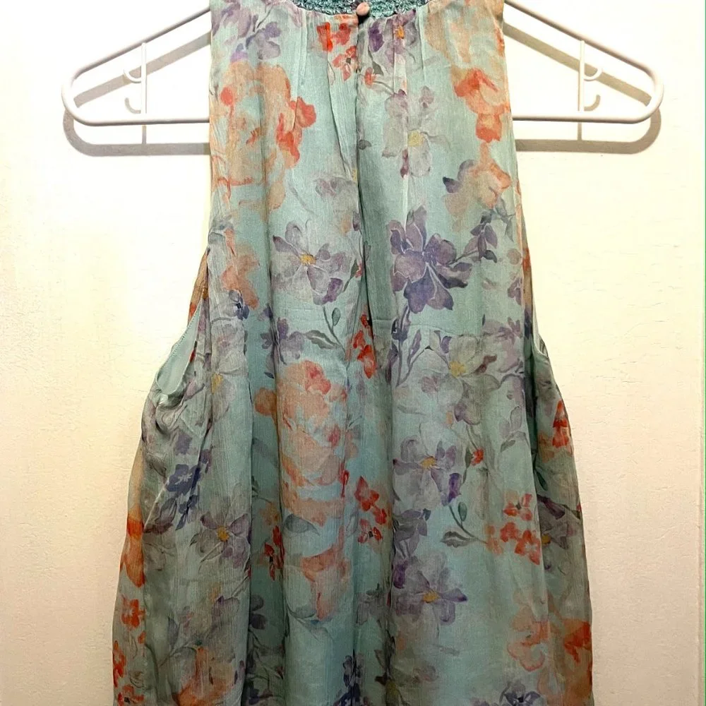 SOLD Alice + Olivia Green Floral Sleeveless Halter Neck Blouse Top Women's Sz XS - Picture 4 of 7